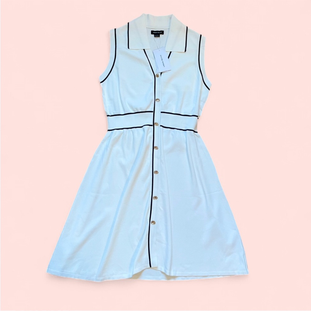 NWT Quiet Luxury White Sleeveless Collared Button Up Midi Dress